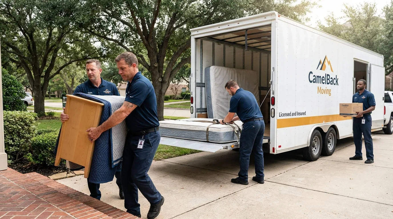 Crew loading residential truck for cross-state move from Dixon, CA