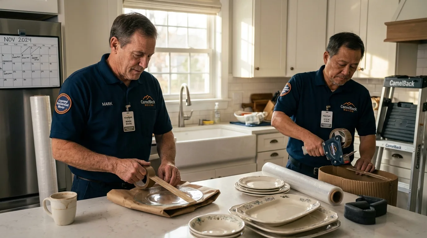 Professional crew packing kitchen dishware in Dixon, CA